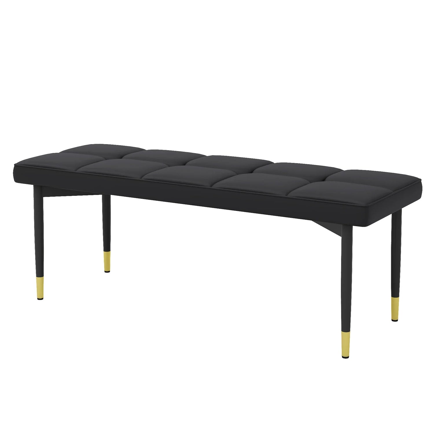 Multifunctional Black Shoe Bench - Faux PU Cushion, Sturdy Metal Legs With Gold Accents.Suitable For Bedroom,Fitting room, Storage room, Dining room, and Living room,etc.