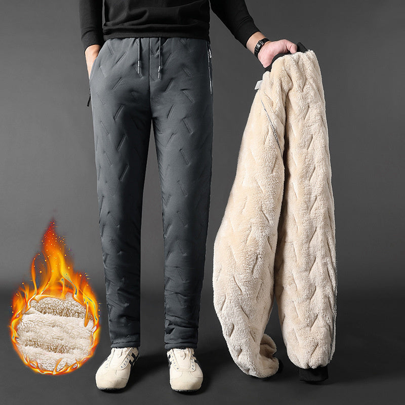 Winter Thickened Velvet Fleece Loose Pants With Zipper