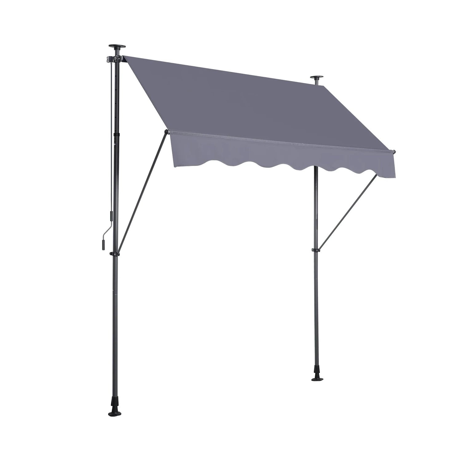 Manual Retractable Patio Awning, 118 in, UV-Resistant Polyester Sun Shade with No-Drill Installation, Grey