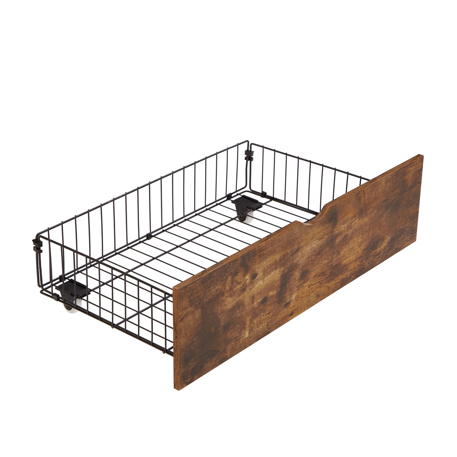 Modern QUEEN Bed Drawers with Wheels in Black and Brown MDF and Metal, 28.3 x 15.7 x 7.7 inches