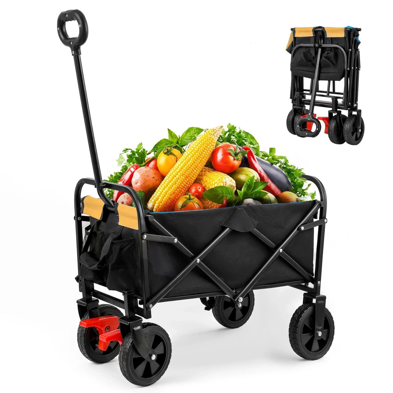 Mini Folding Wagon Garden Shopping Beach Cart (brake+orange+black)