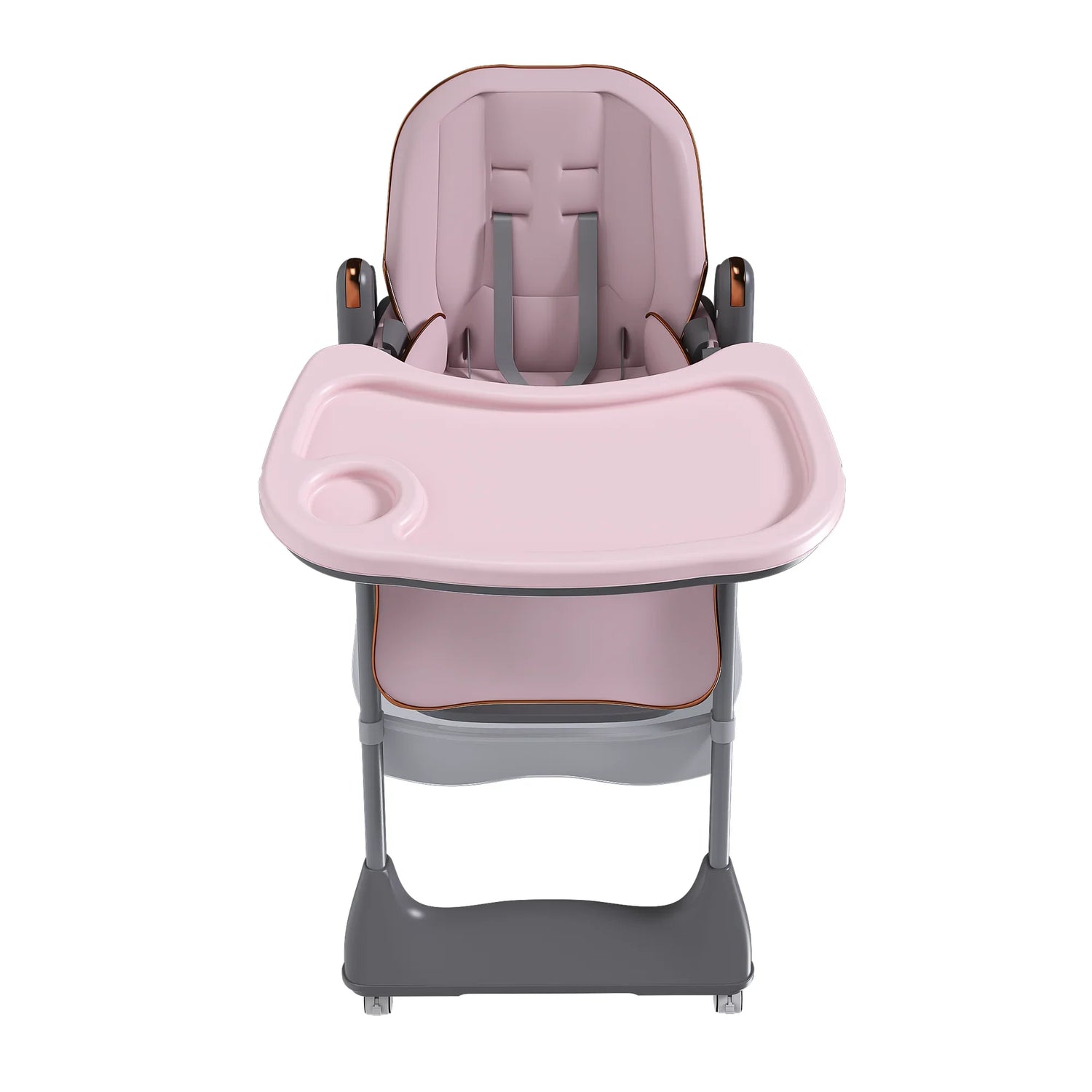 Adjustable Baby High Chair 0-6 Years – Portable Infant Feeding Seat with Safety Belt, Silent Lockable Wheels, Pink