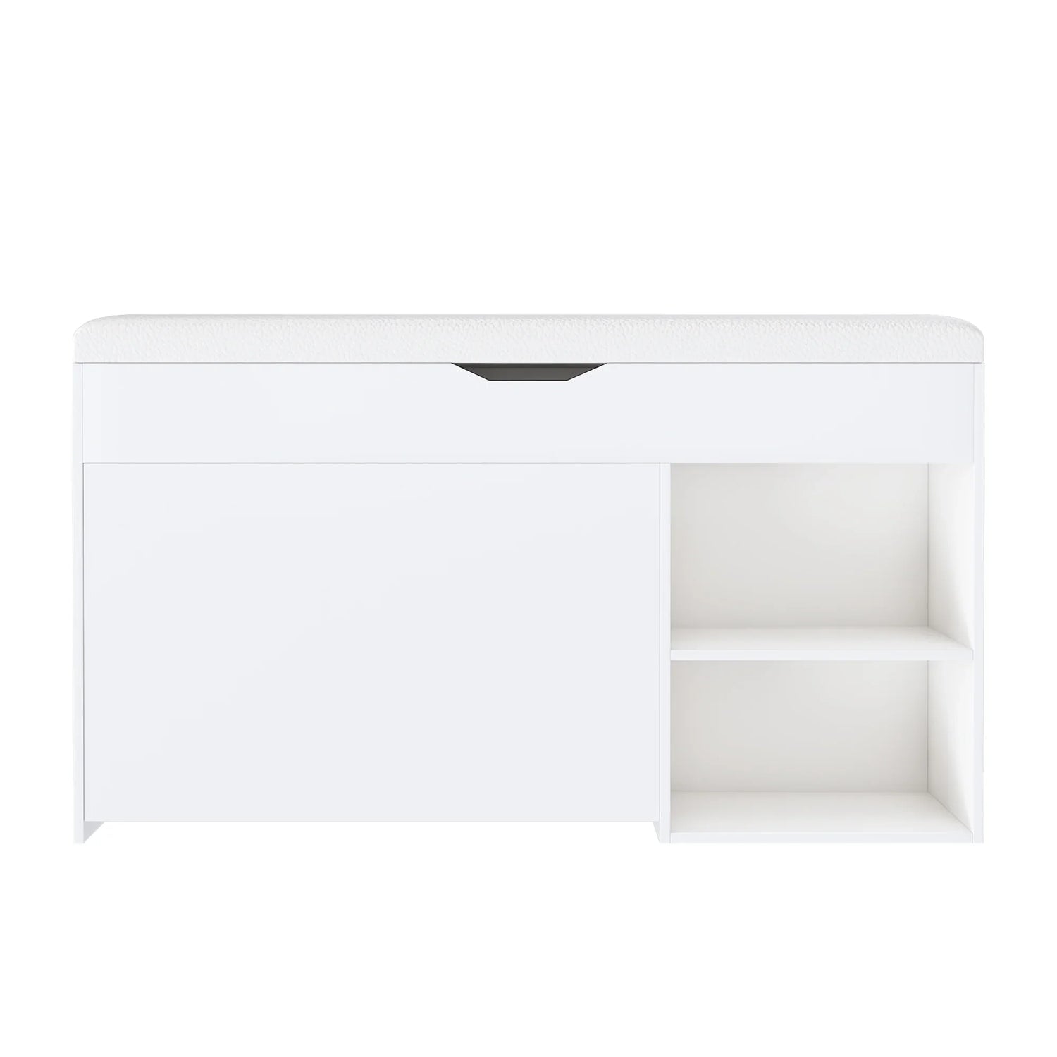 Modern Design Entryway Bench with Adjustable 3-Tier Flip-Up Drawers and Hidden Cabinet in White