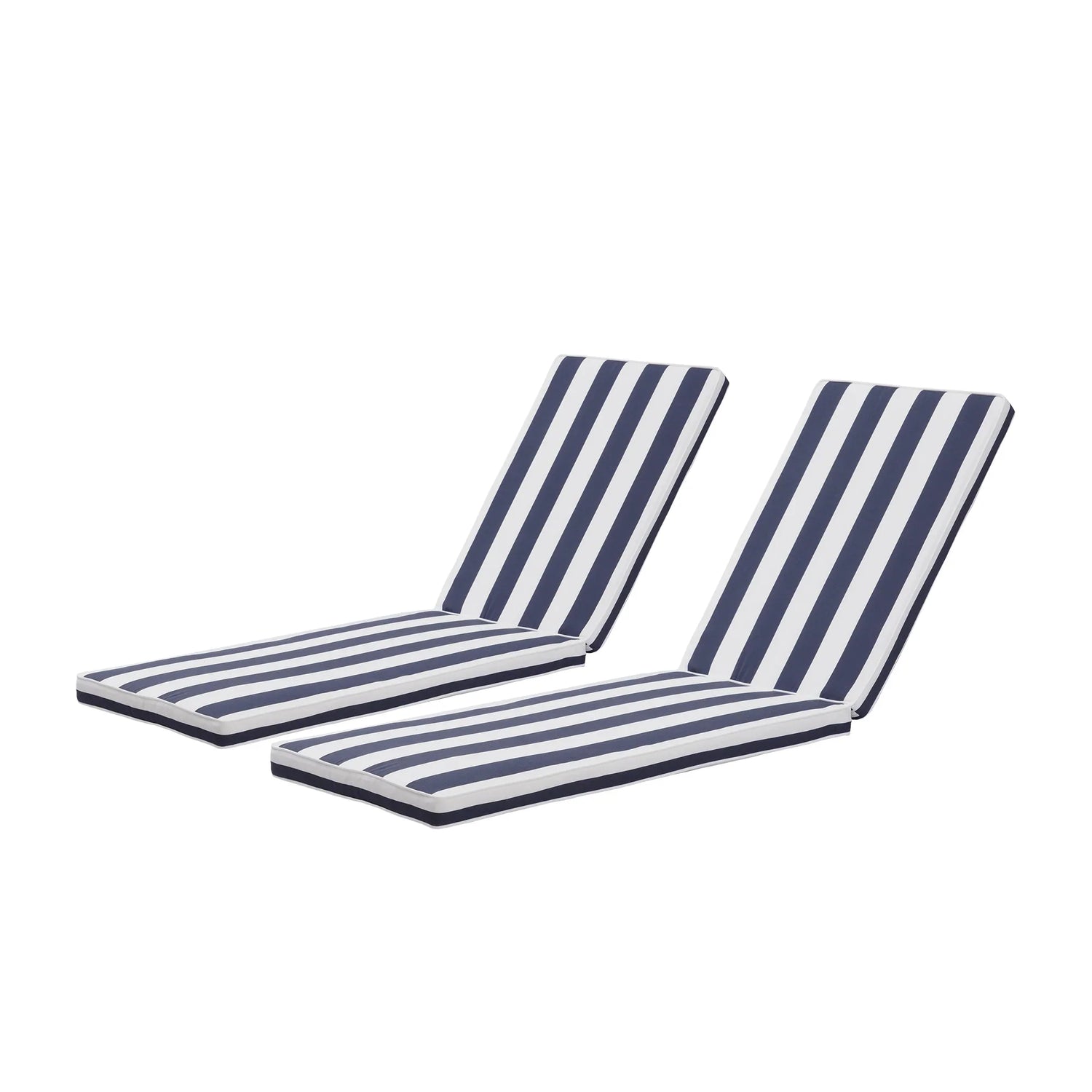 2-Piece Outdoor Chaise Lounge Chair Cushion Set, Replacement Seat Cushions for Patio Furniture - Blue Striped Polyester