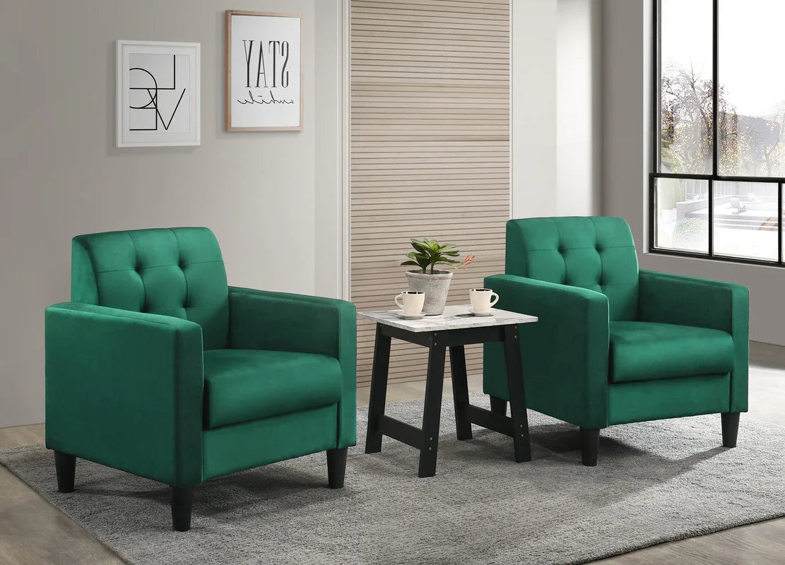 Hale Green Velvet Armchairs and End Table Living Room Set