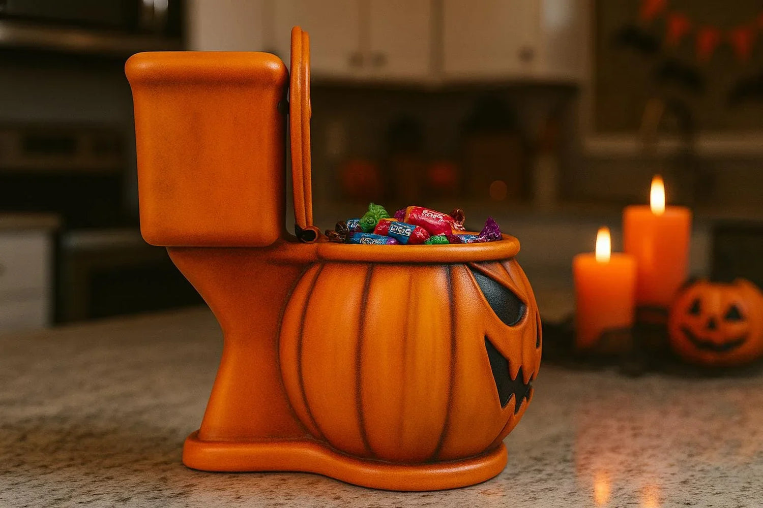 Halloween Toilet Bowl Pumpkin Candy Dish – Airbrushed Resin