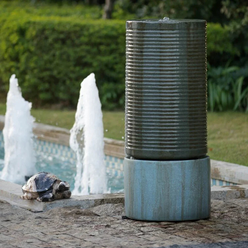Fuente de agua redonda grande de 13,3 m de alto con diseño de torre acanalada verde, de bronce Verge, para exteriores, comedero para pájaros o fuente de baño de cemento.