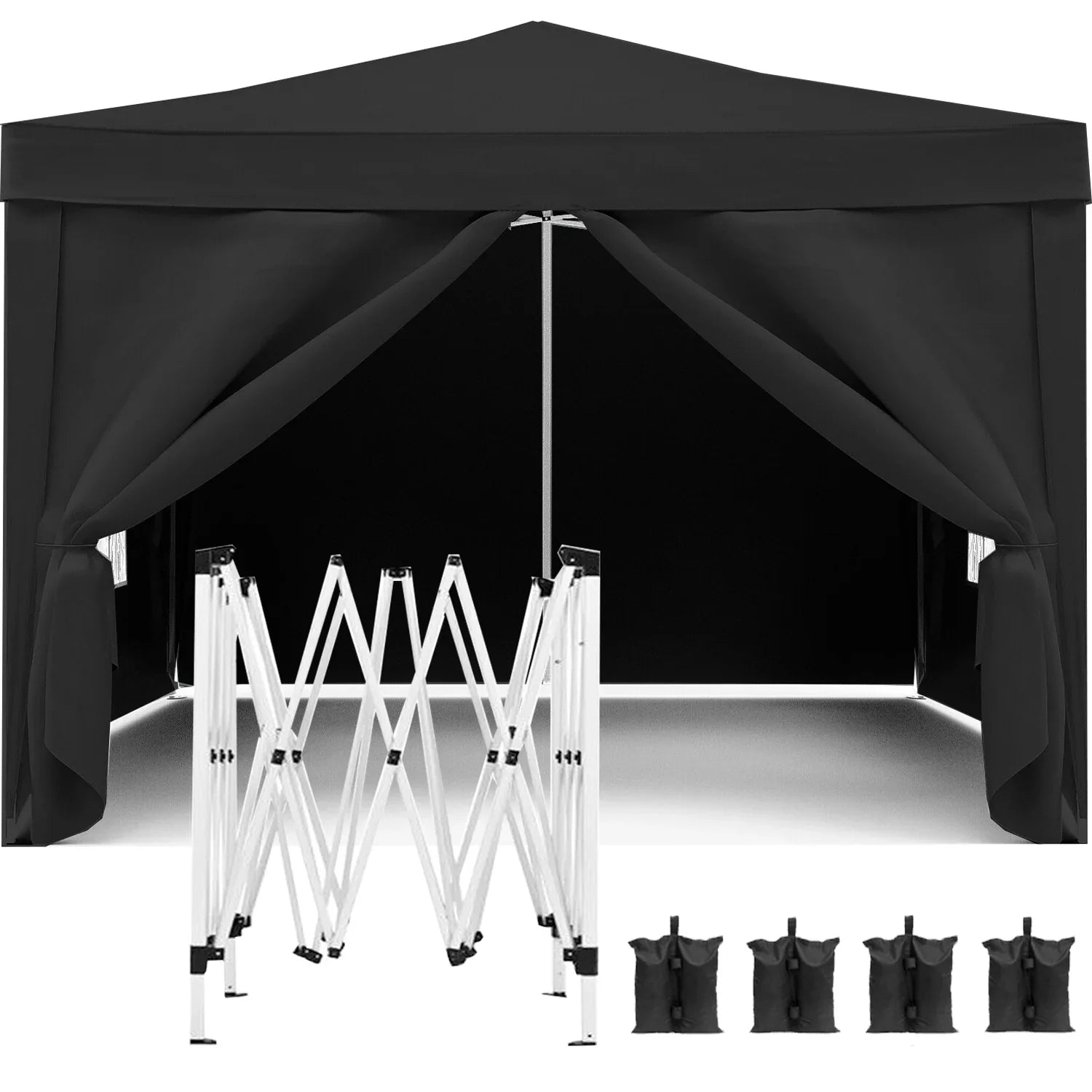 Toldo plegable de 3 x 3 metros con 4 paredes laterales extraíbles para eventos al aire libre, carpa portátil con protección UPF 50+ para fiestas, playa, camping, bodas, toldo emergente fácil, 4 bolsas de peso y bolsa de transporte.