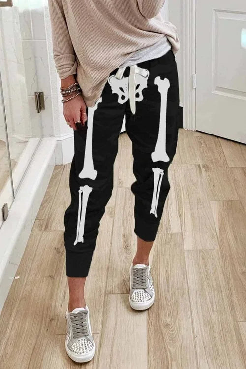 Halloween Skull Print Drawstring Elastic Waist Joggers