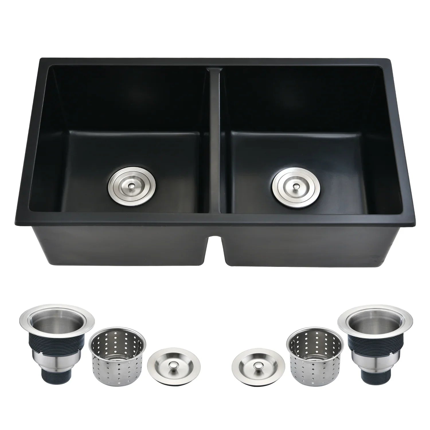32' L X 18' W Double Bowl Undermount Kitchen Sink With Basket Strainer