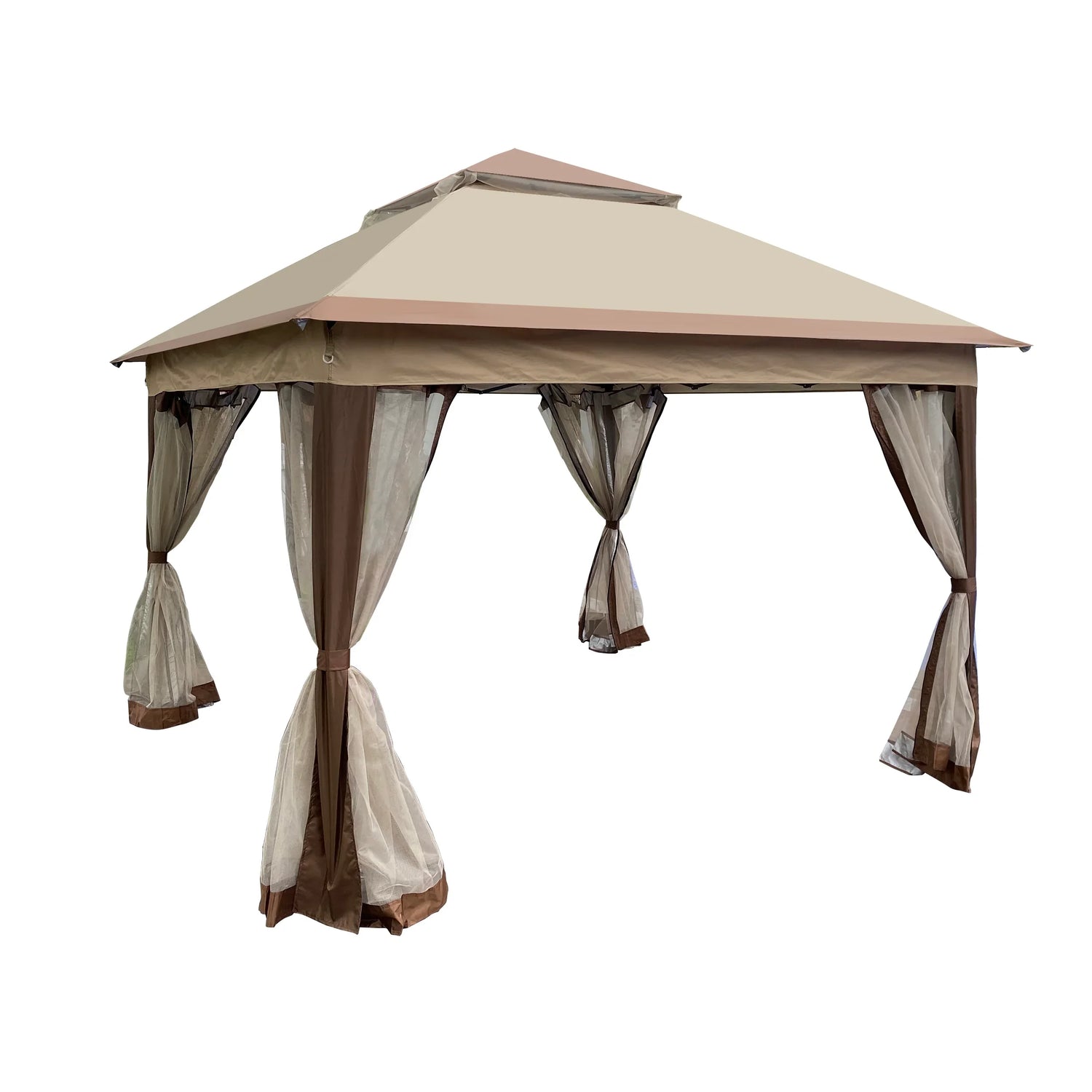 Outdoor Pop-Up Gazebo Canopy 11 x 11 ft (132 x 132 inch) with 2-Tier Soft Top and Removable Zipper Netting - Coffee Metal