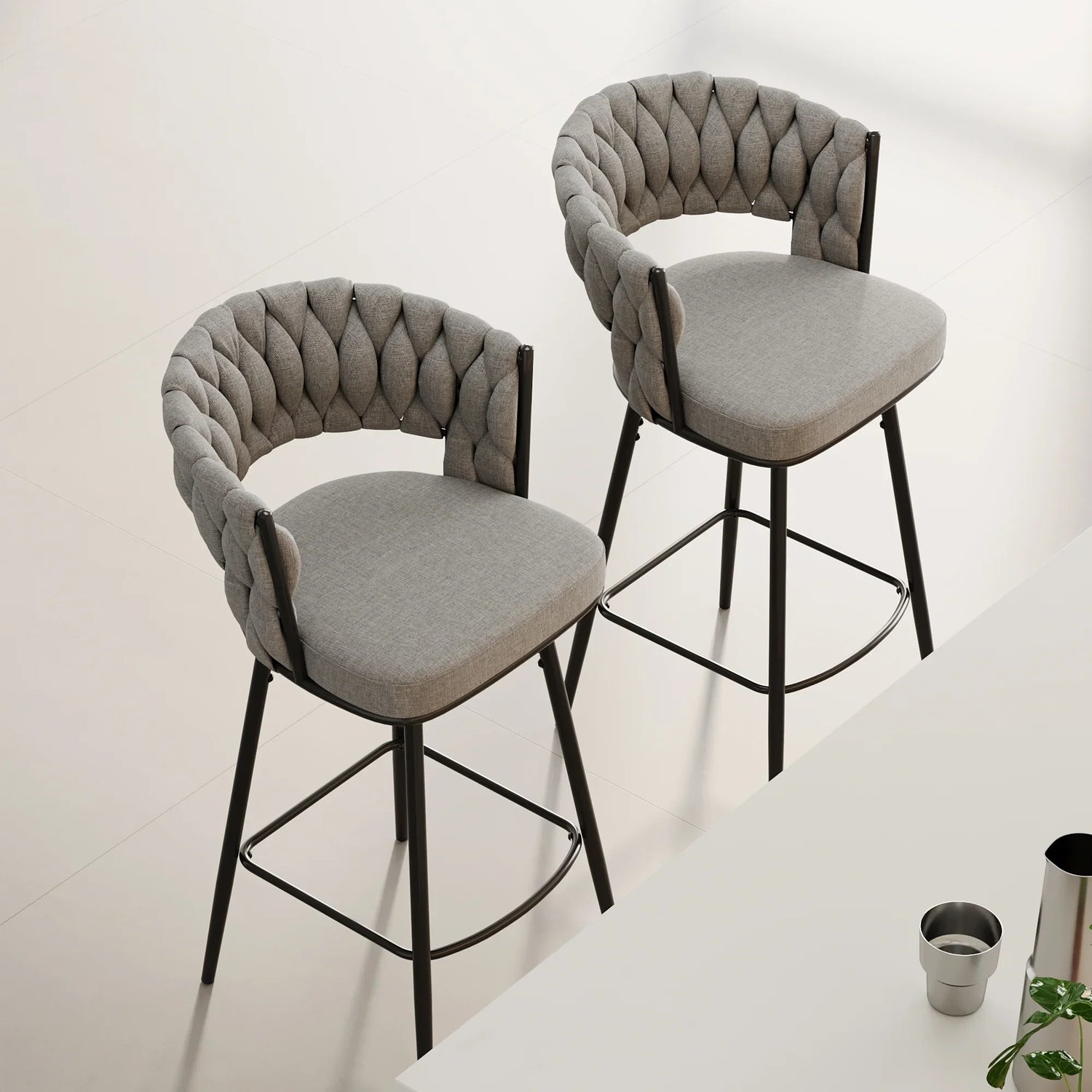 360°Swivel Bar Chairs set of 2, equipped with soft cushioned backrest counter stool, metal leg modern luxury kitchen chair, suitable for family dining, kitchen island