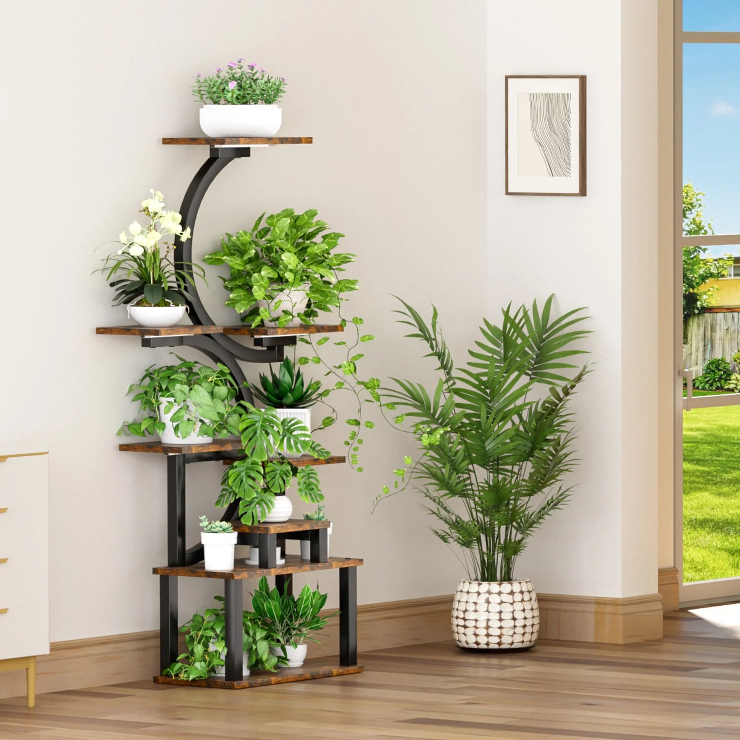 8-Tiered Indoor Plant Stand with 5 Grow Lights, 10-Level Stepless Dimming, Durable Thickened Metal Steel Pipe (0.8mm) for Living Room, Garden