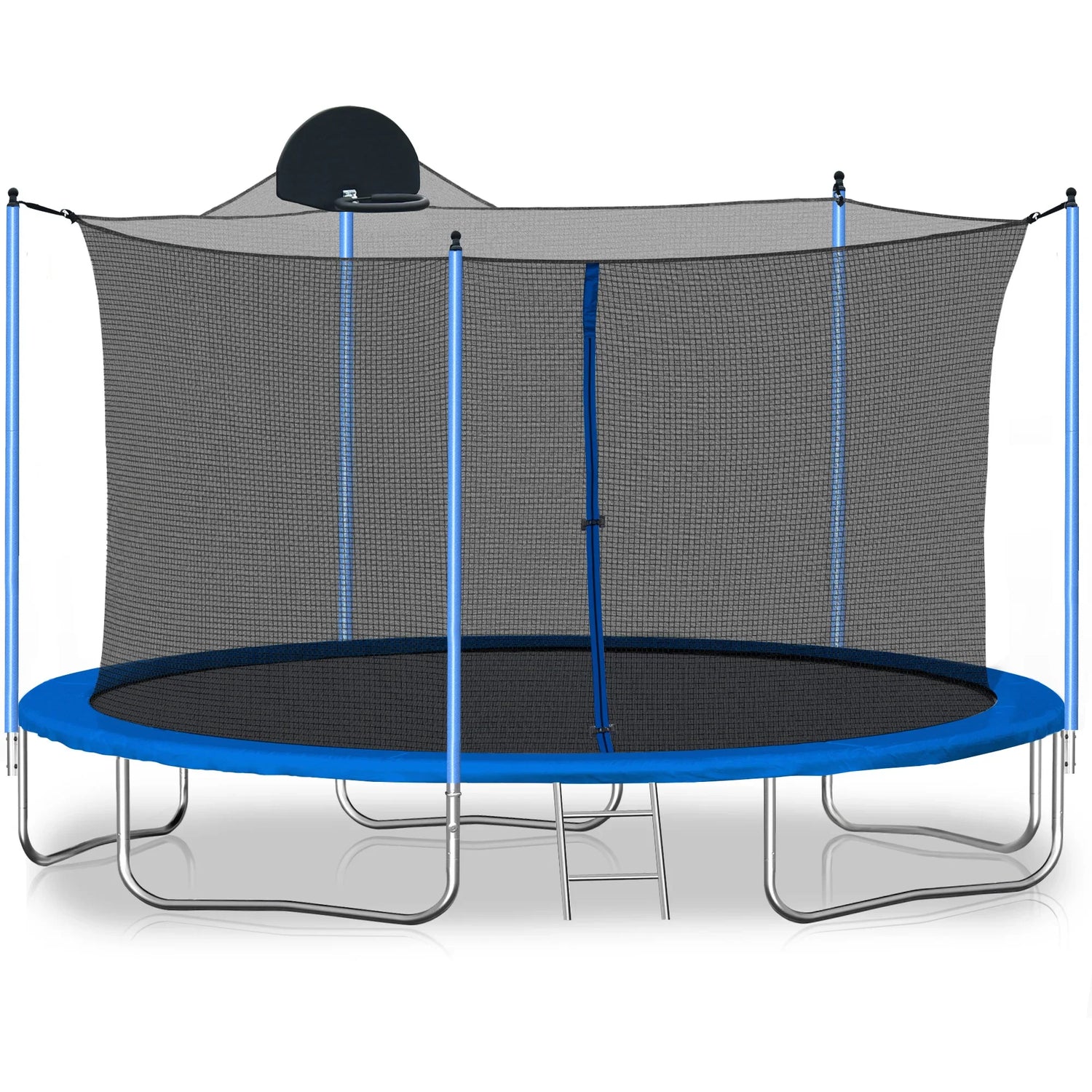 Trampolín de 12 pies para adultos y niños con aro de baloncesto, trampolines para exteriores con escalera y red de seguridad para niños y adultos.