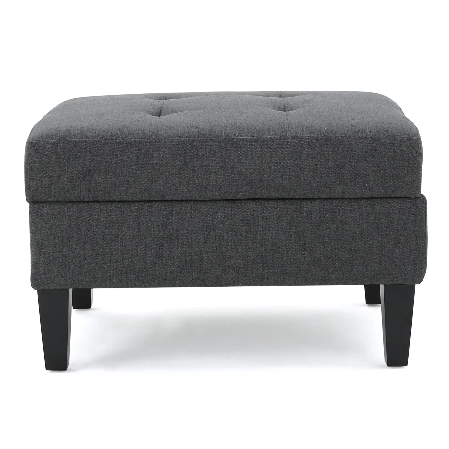 Contemporary Storage Ottoman with Tufted Waffle Stitching in Dark Gray Fabric
