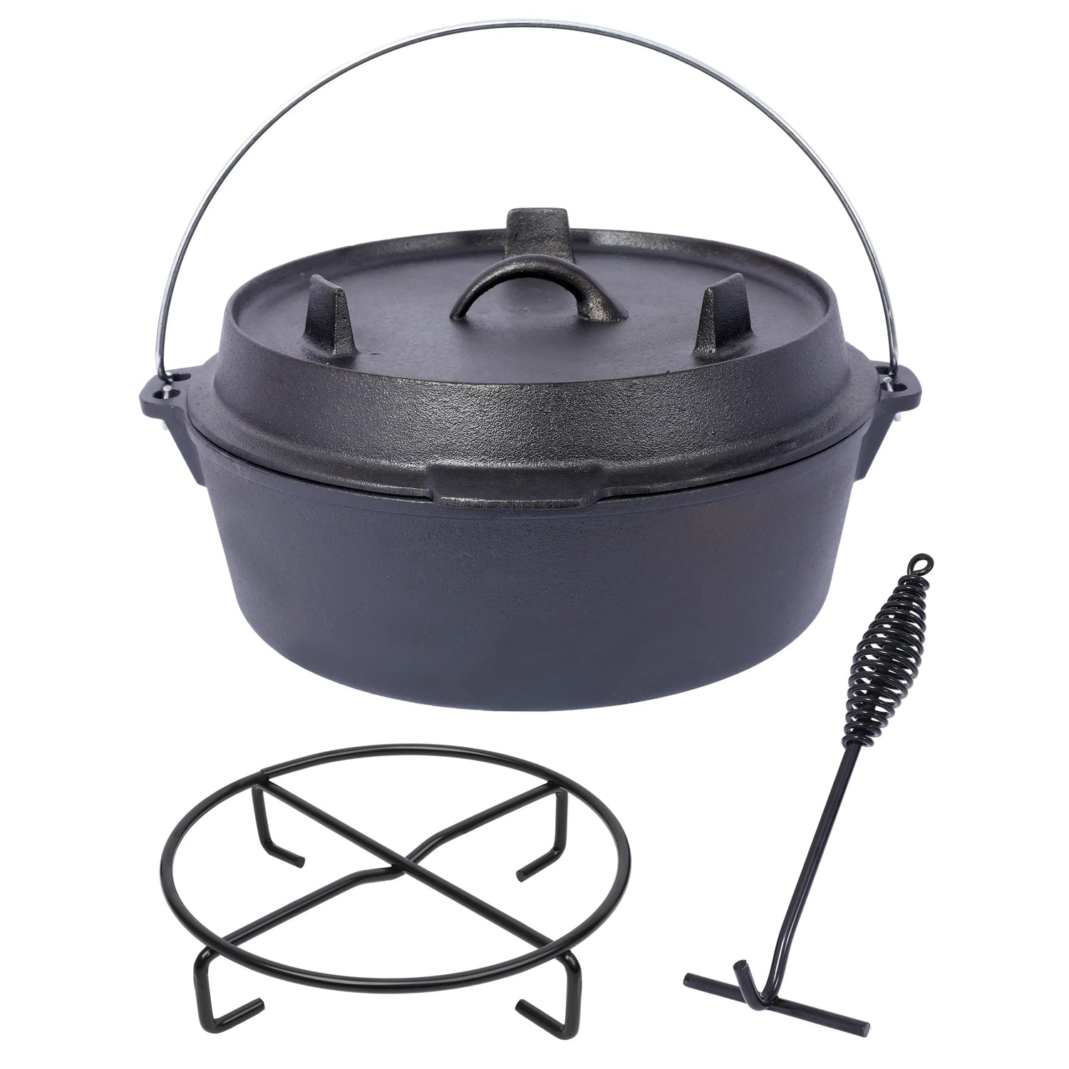 Pre-Seasoned Cast Iron Dutch Oven with Skillet Lid for Outdoor Camping, Black Iron, 6 Quart