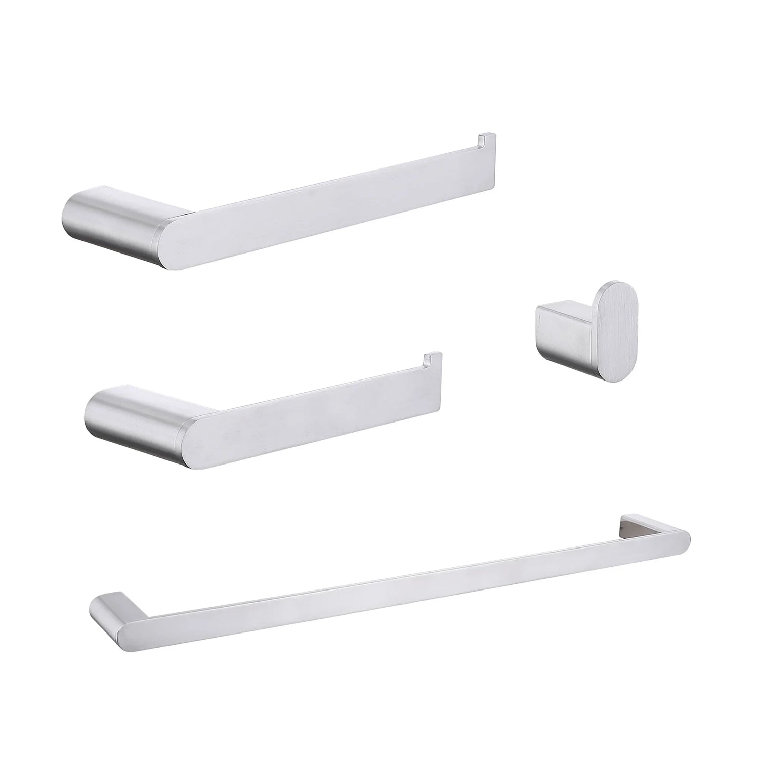 Modern Brushed Nickel Wall Mounted Bathroom Hardware Set with Robe Hook, Towel Rail, and Tissue Paper Holder