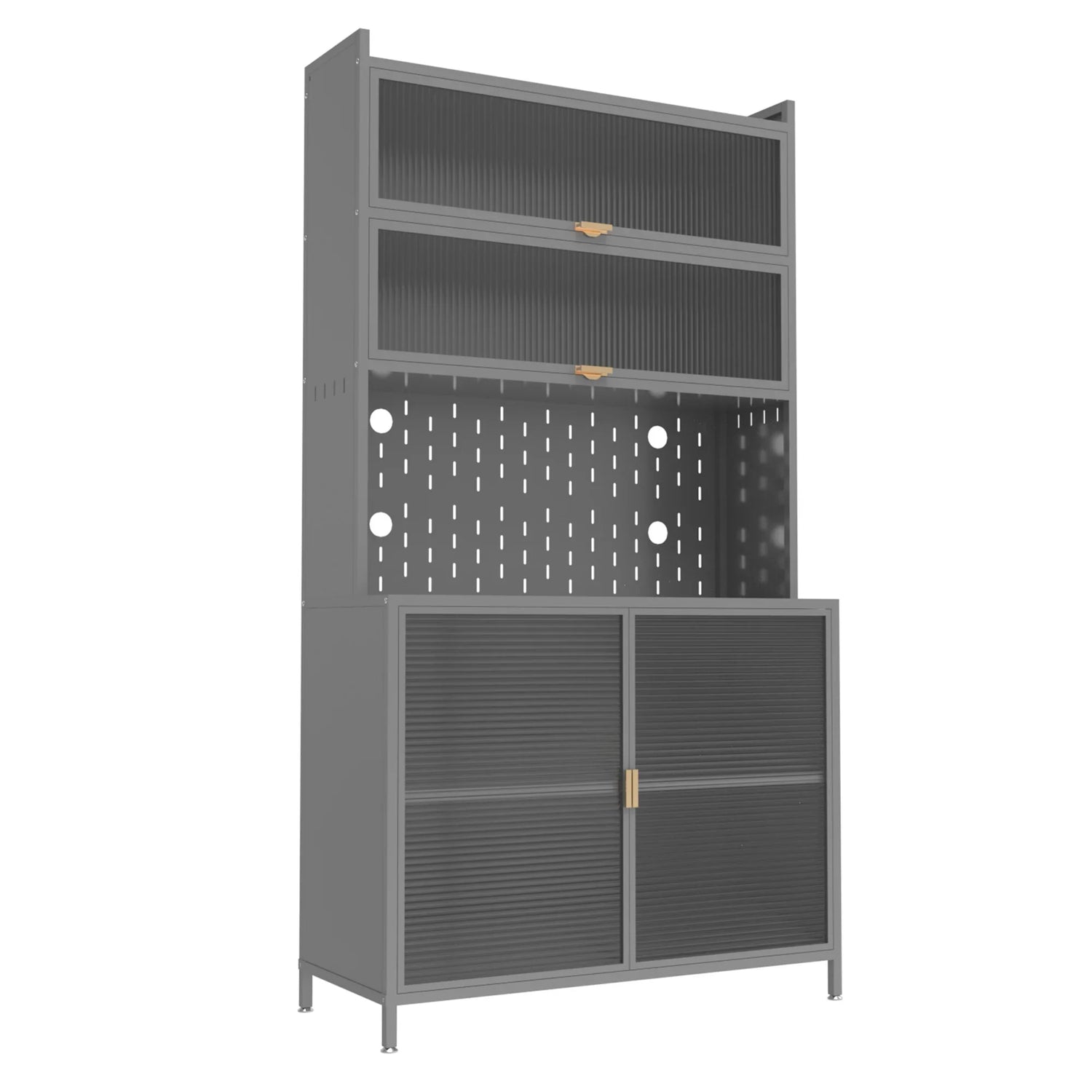 73 in. Tall Kitchen Pantry Cabinet with Flip Doors and Pegboard, Anti-Tip Steel Storage Hutch, Black