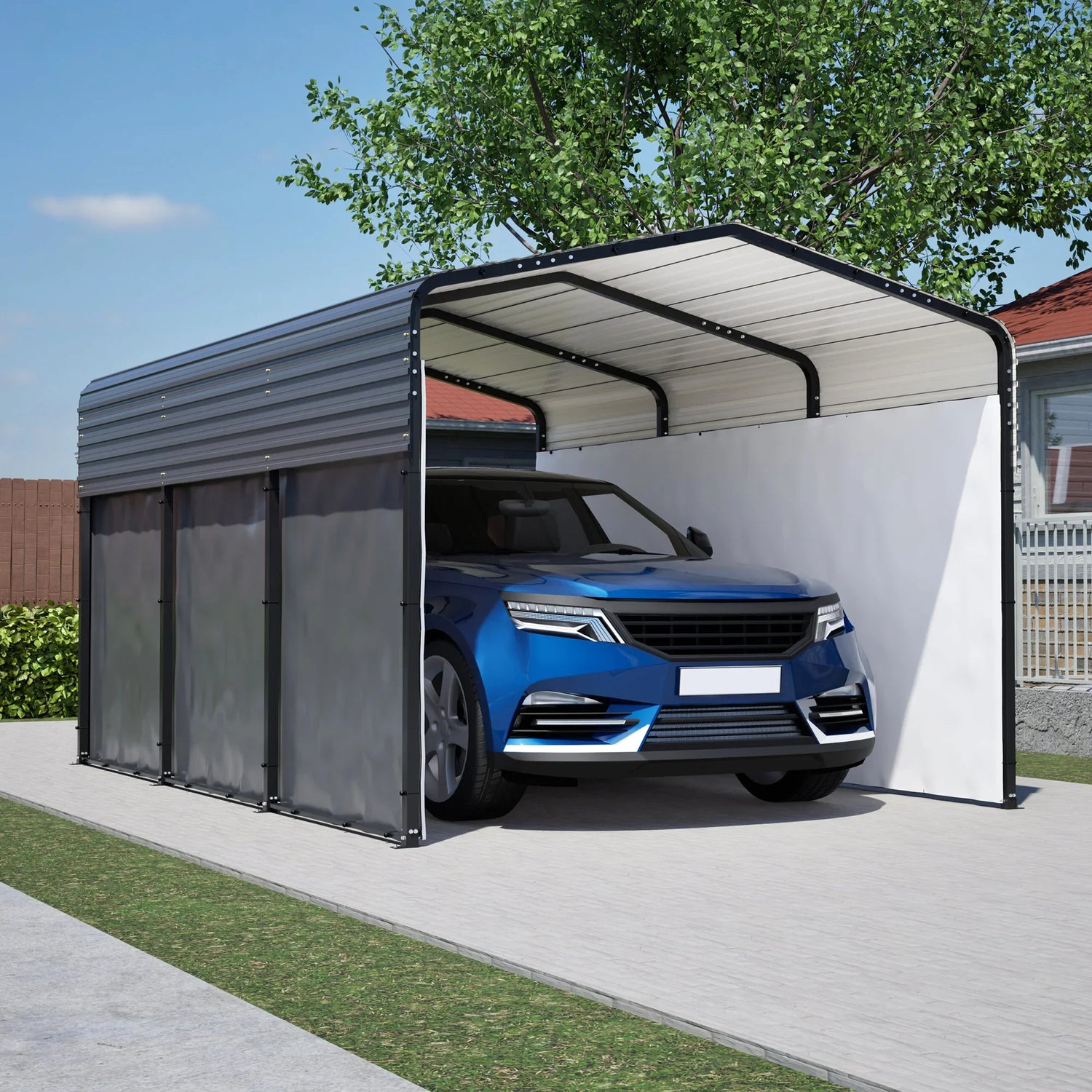 10x15 FT Metal Carport Carports with Waterproof Cloth, Heavy Duty Galvanized Steel Roof, Outdoor Car Shelter for Car, Boats and Truck