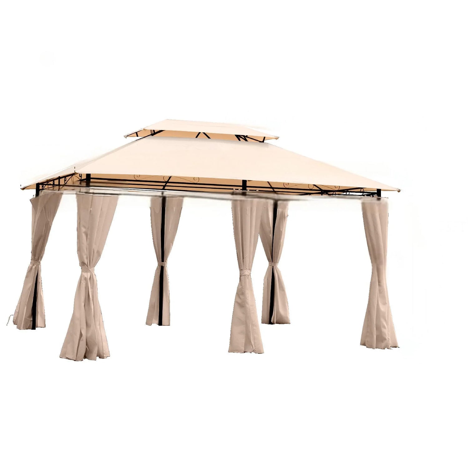 Khaki Outdoor Patio Gazebo Canopy Tent with Ventilated Double Roof and Mosquito Net, 13x10 Ft