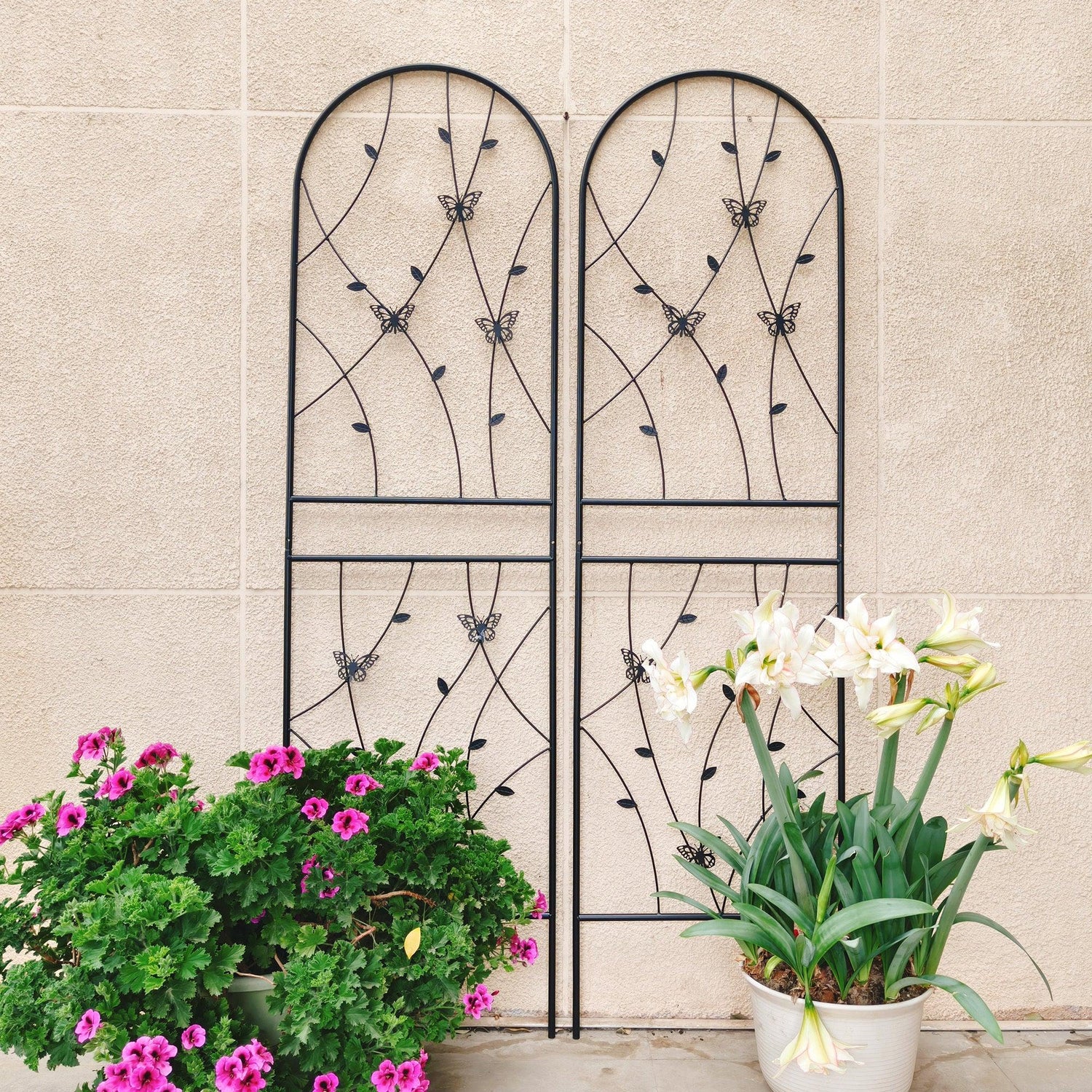 2 Pack Metal Garden Trellis 71' x 19.7' Rustproof Trellis for Climbing Plants Outdoor Flower Support Butterfly Deco Black
