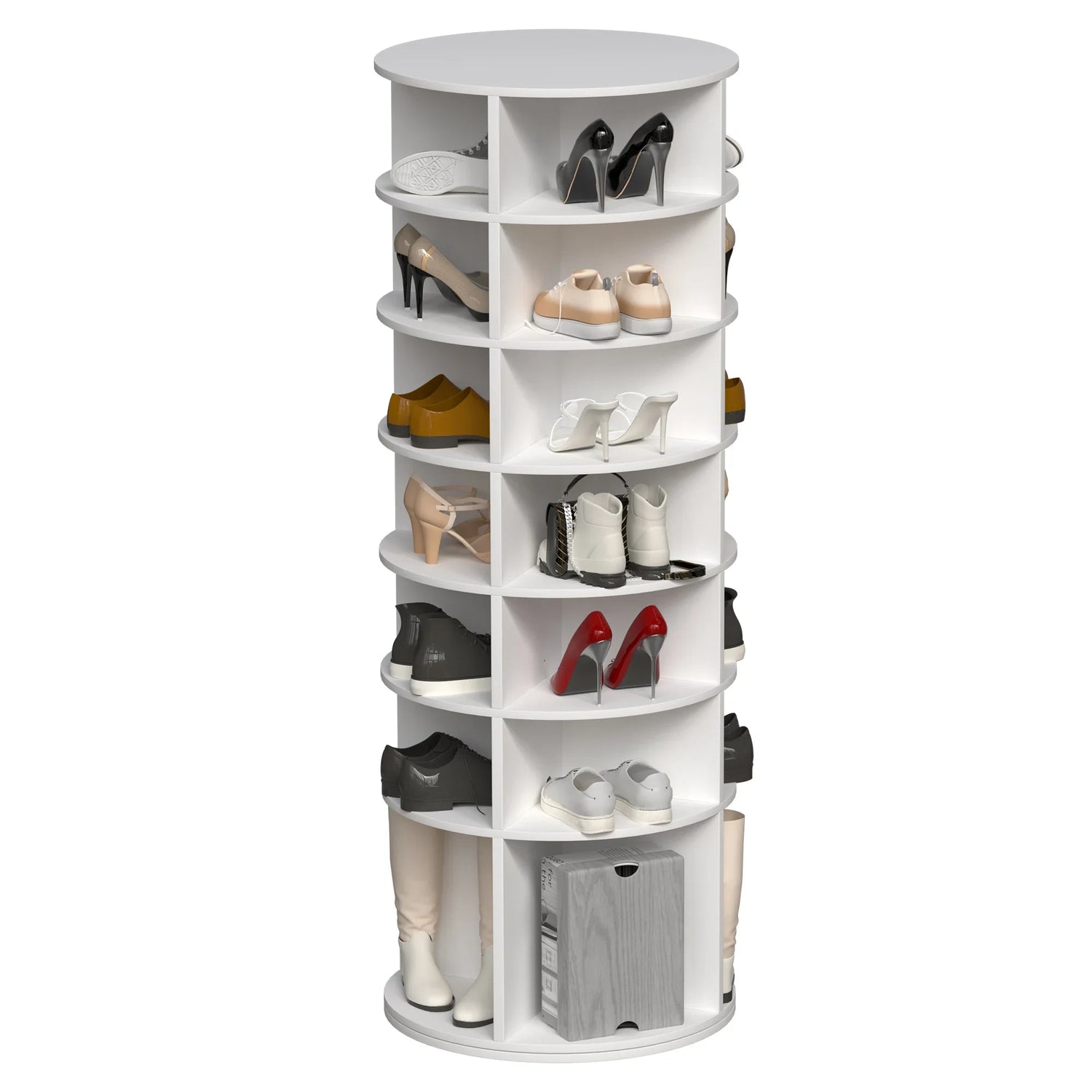 6-Tier Spinning Shoe Rack, Free Standing 360° Revolving Shoe Organizer,white
