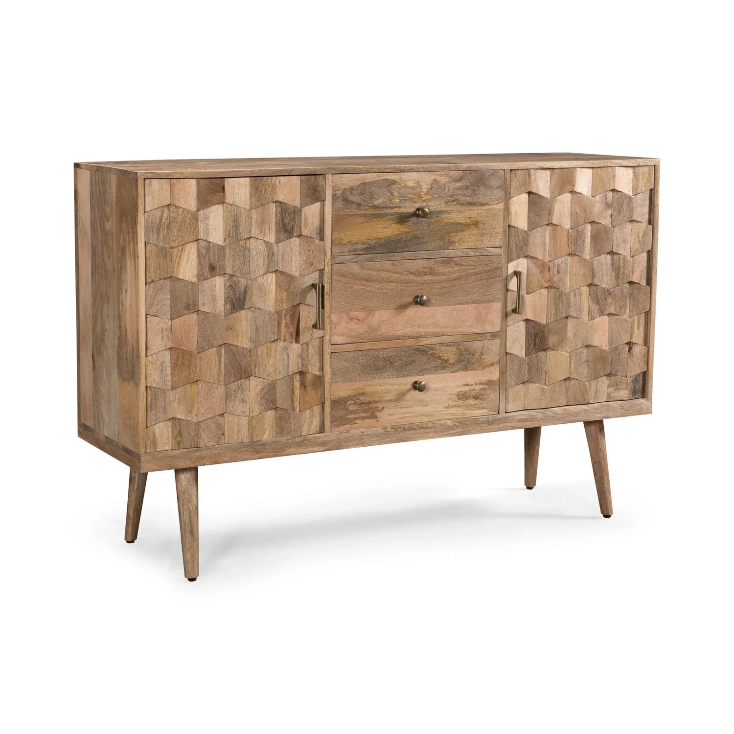 2-Door Wood Sideboard with 3D Weave Design and Drawers, Natural