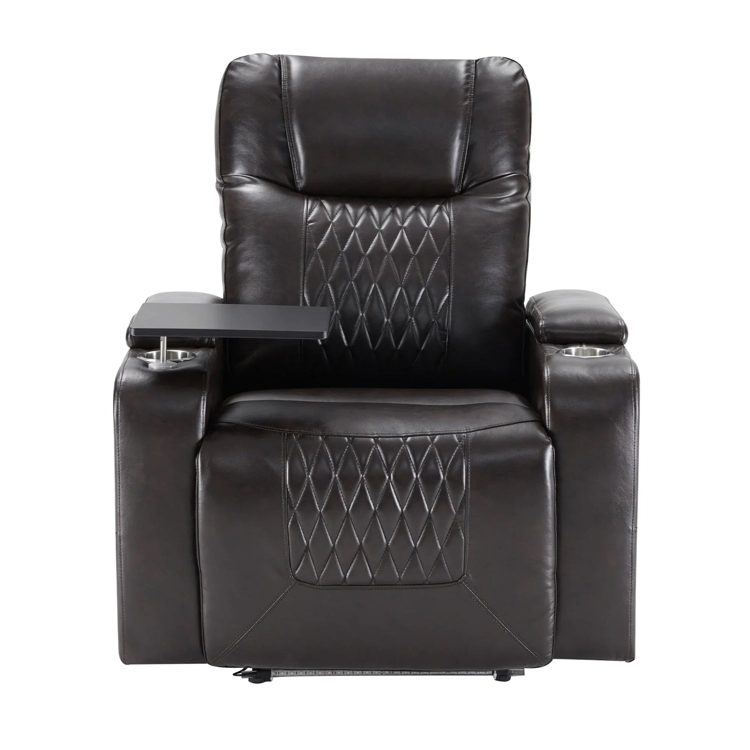 Power Motion Recliner with USB Charging Port, Hidden Arm Storage, and 360° Swivel Tray Table, Black PU Leather