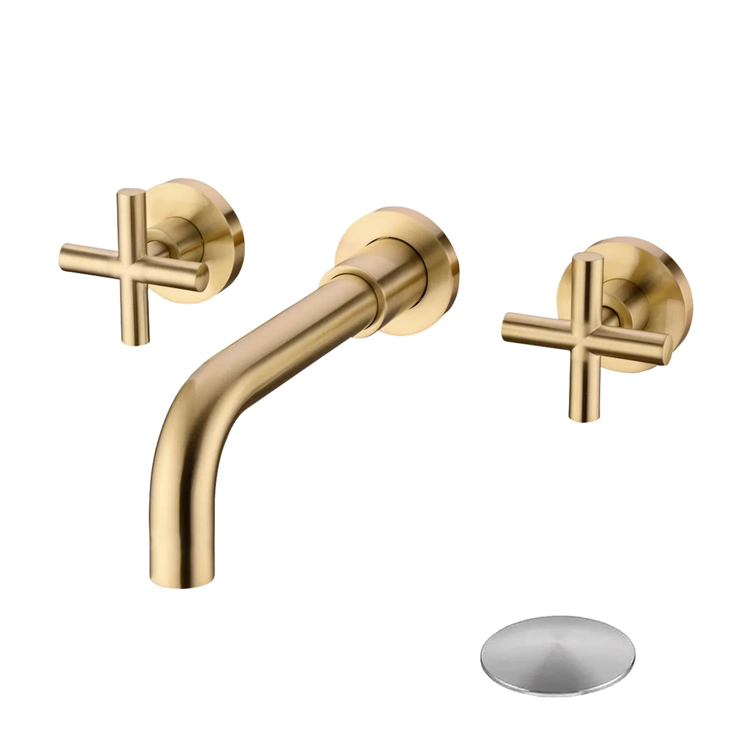 Wall Mounted Bathroom Sink Faucet with Pop-Up Drain (No Overflow)