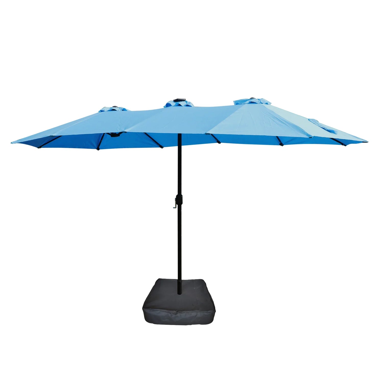 15 x 9 ft (180 x 108 in) Double-Sided Outdoor Market Umbrella with Lights and Base – Rectangular Twin Canopy, Blue