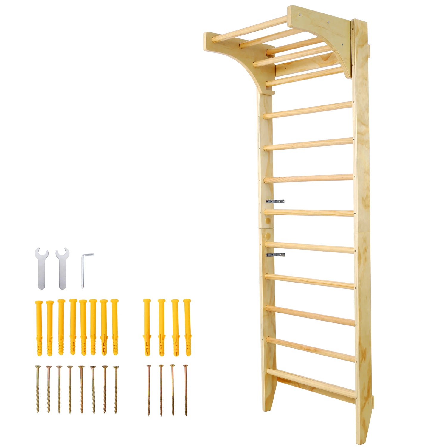 Wooden Swedish Ladder, Stall Bars Set for Physical Therapy & Gymnastics, Natural Beech and Pine Wood, 86.6' Height
