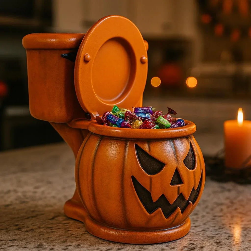 Halloween Toilet Bowl Pumpkin Candy Dish – Airbrushed Resin
