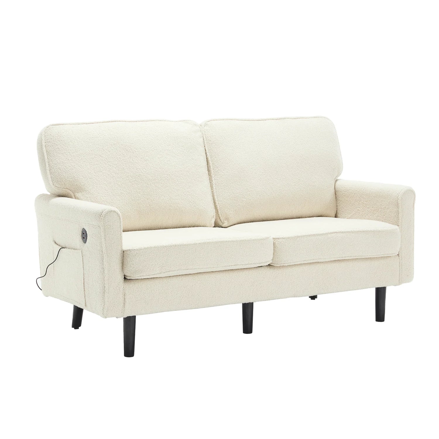 Mid Century Modern Loveseat Sofa with USB, Removable Pillow Cover in Beige Boucle, 56.3-Inch