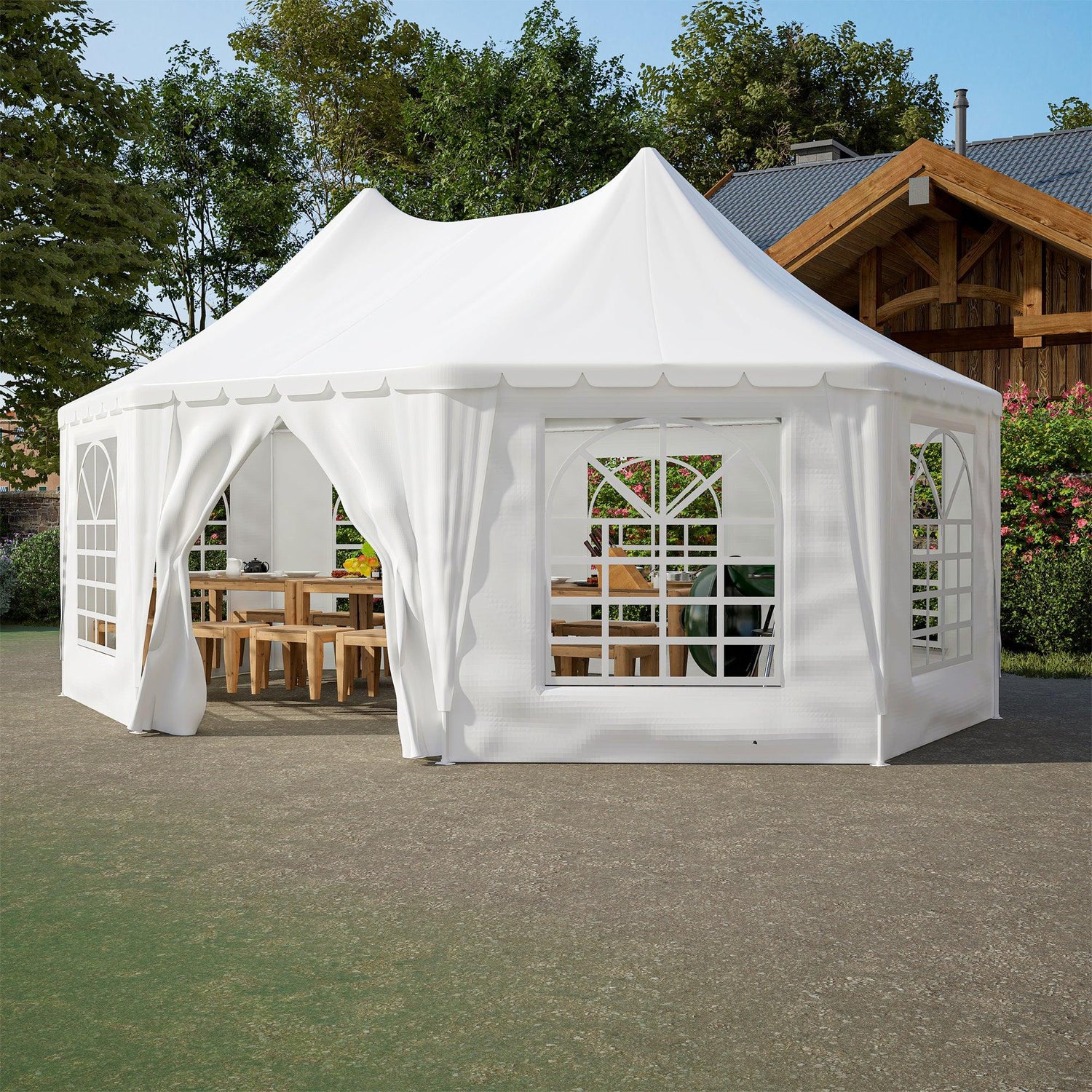 20x15 ft Party Tent, Heavy Duty Event Tent with 1 Doors and 7 Windows,White Wedding Tent, Waterproof,UV Protection Outdoor Gazebo Pavilion Shelter Tent for Party, Event,Picnic,White