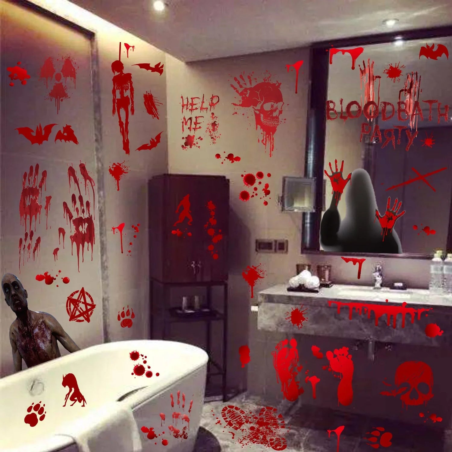 Halloween Window Stickers Horror Blood Handprint Footprint Fingerprint