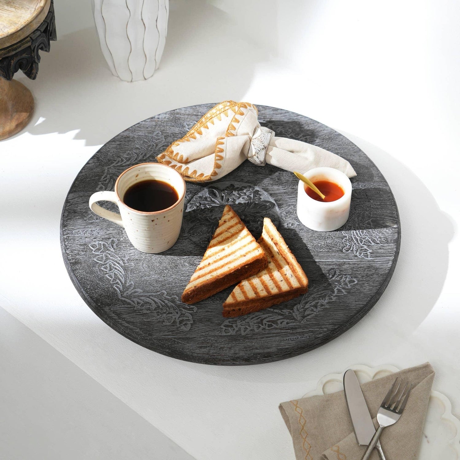 Broerine Handmade Mango Wood Lazy Susan Serving Plate