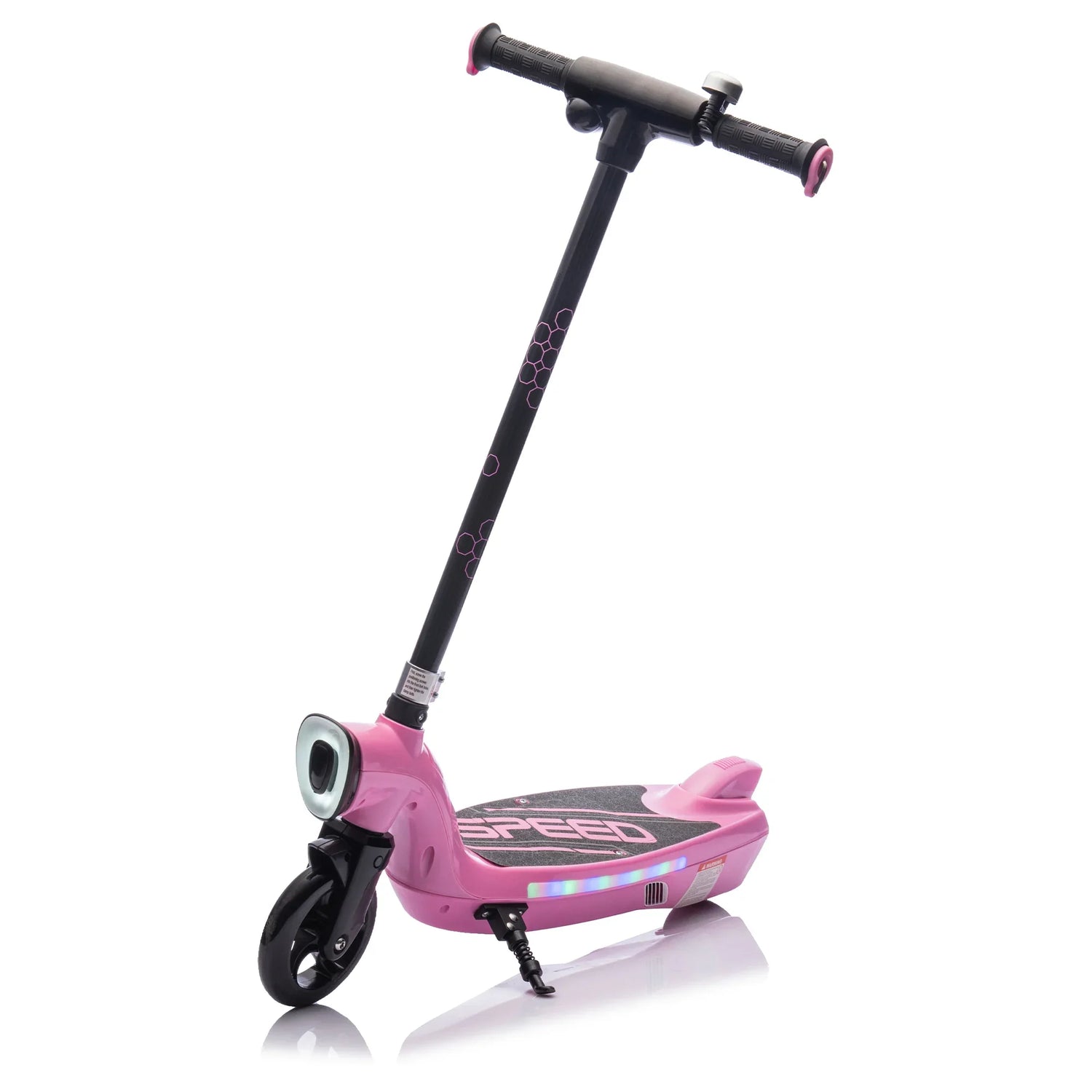 Kids Ride On Electric Scooter With Kickstand,Scooter Bell,Faster Speed And Longer Usage Time,Rear Brake,Wider Pedal,Non-Slip Handle,Colorful LED Lights,5.59-6.84 MPH For Kids 6+.