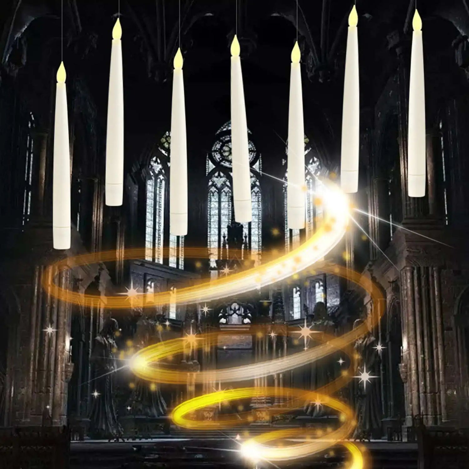 Floating LED Candle Decorative PP Battery Operated Energy Efficient  Magic Hanging Candles with Wand Remote for Party