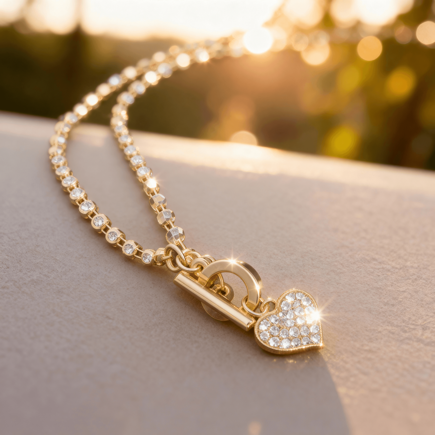 Buytitude AD-Studded Heart Charm Necklace with T-Lock Crystal