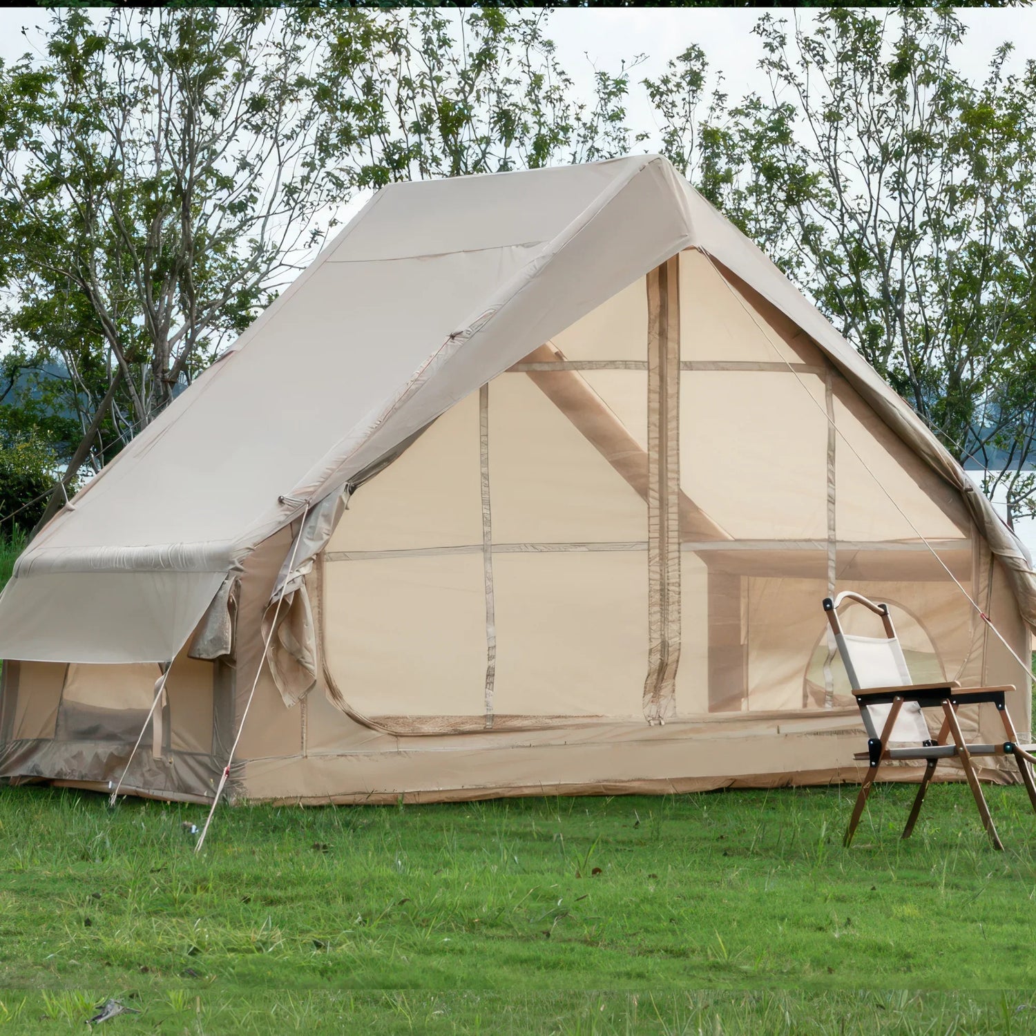 Tienda inflable con bomba, tienda glamping para 4-6 personas, fácil de instalar, impermeable para exteriores durante las 4 estaciones, tienda glamping de lujo impermeable con ventana de malla de 12 pulgadas.