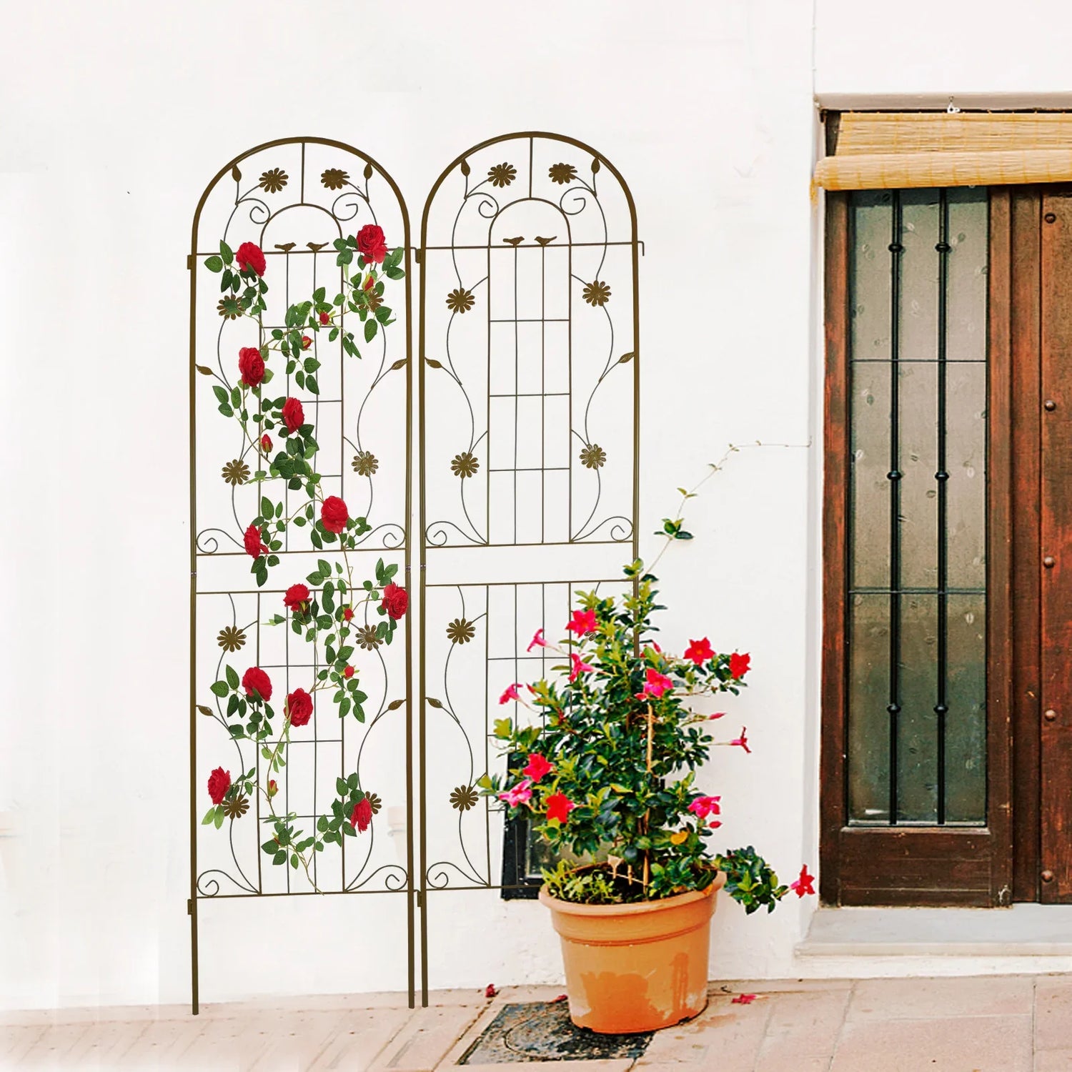 2 Pack Metal Garden Trellis 86.7' x 19.7' Rustproof Trellis for Climbing Plants Outdoor Flower Support Brown