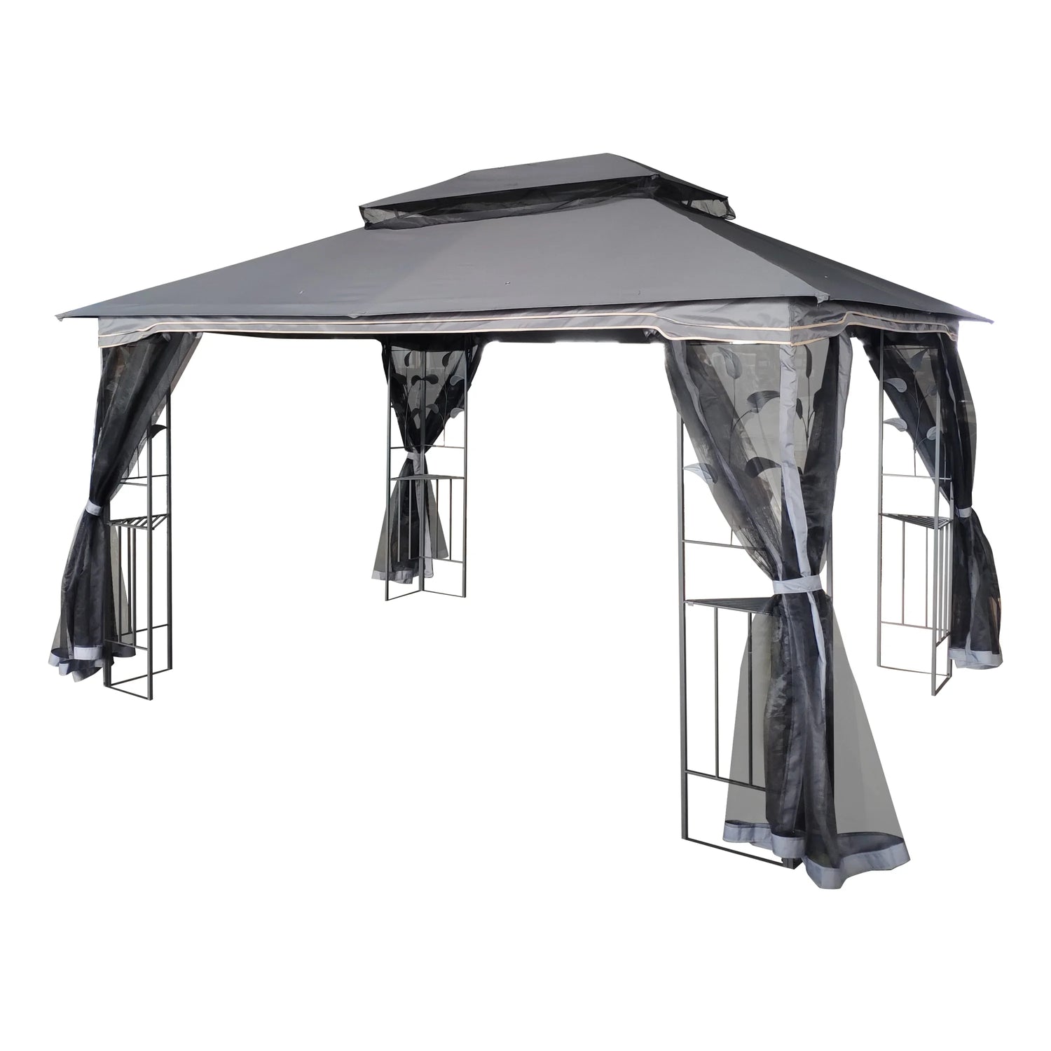 13 x 10 ft Patio Gazebo Tent with Ventilated Double Roof and Mosquito Net, Gray Canopy for Backyard or Garden