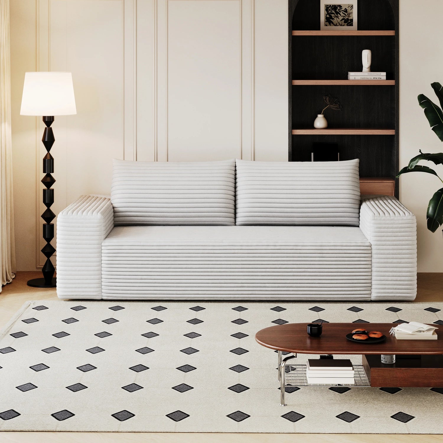 71' 3Setaser Sofa,Corduroy Fabric,Deep Seat Couches,Comfy Loveseat Sofa,No Assembly,1pcs for Living room, Bedroom,Conference room ,Apartment,White