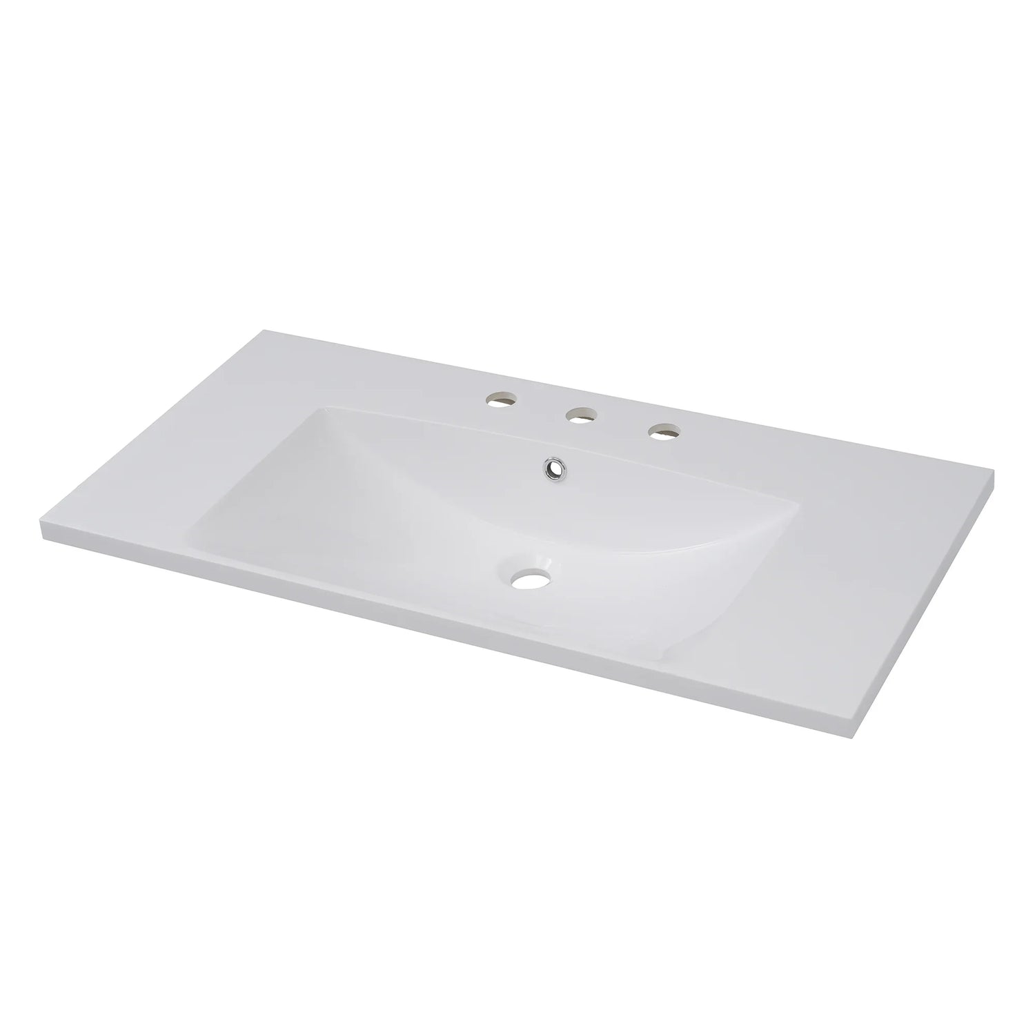 36''x18'' Bathroom Sink with Three Holes (8' Centerset), Resin Bathroom Vanity Sink Top with Overflow, Drop in Bathroom Vessel Sink Rectangle Ideal for Small Spaces, White