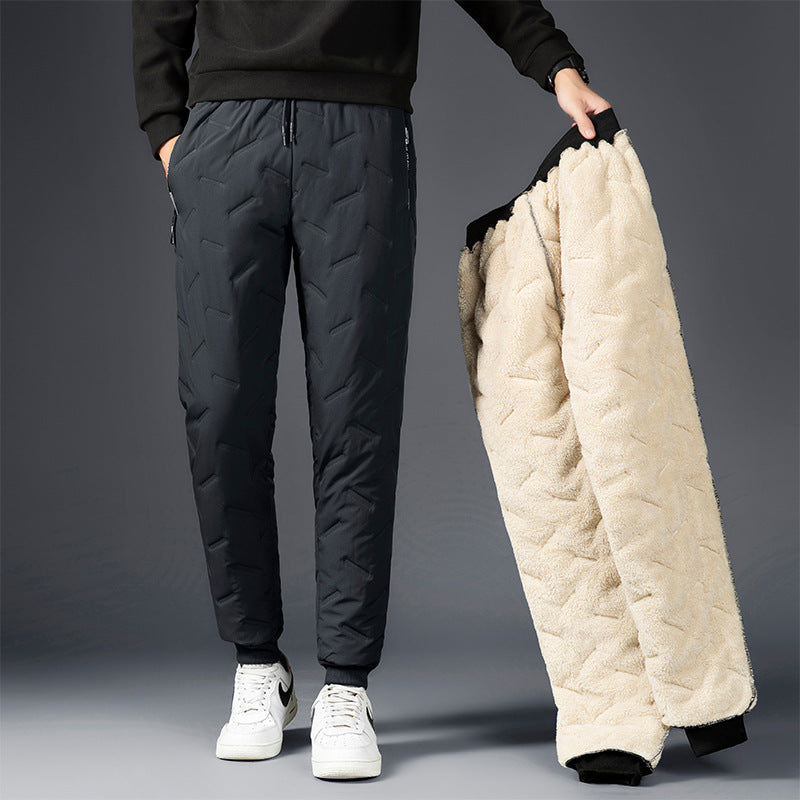 Winter Thickened Velvet Fleece Loose Pants With Zipper