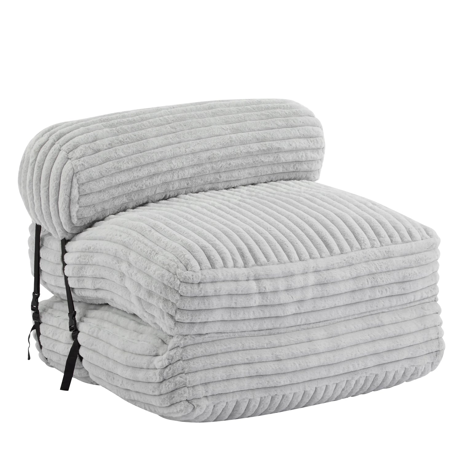 Latina Indoor Foldable Bean Bag Lounge Chair, Light Gray, Faux-Fur, 37x35x27.5 inches