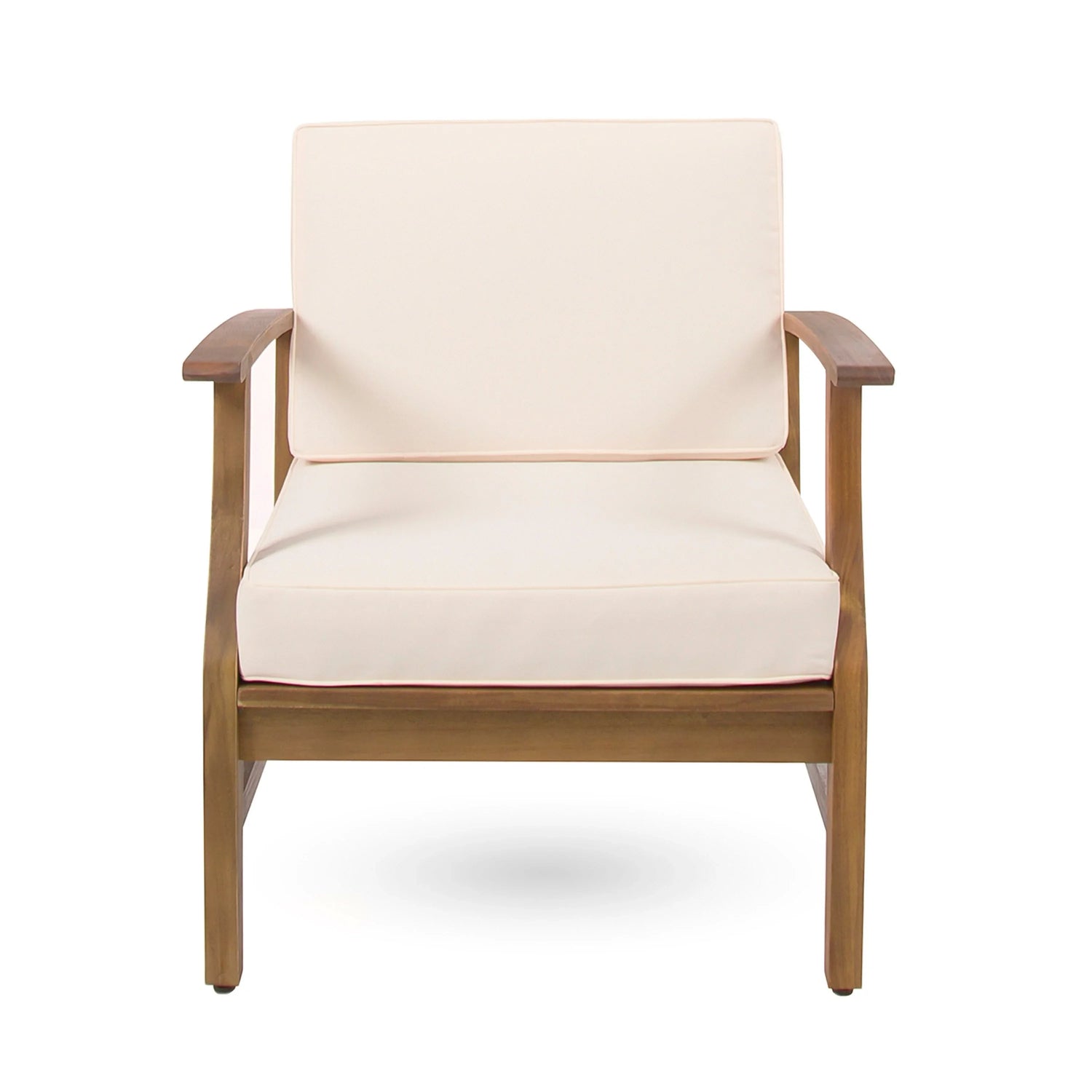 PERLA Contemporary Club Chair with Water-Resistant Cushions in Cream Acacia Wood