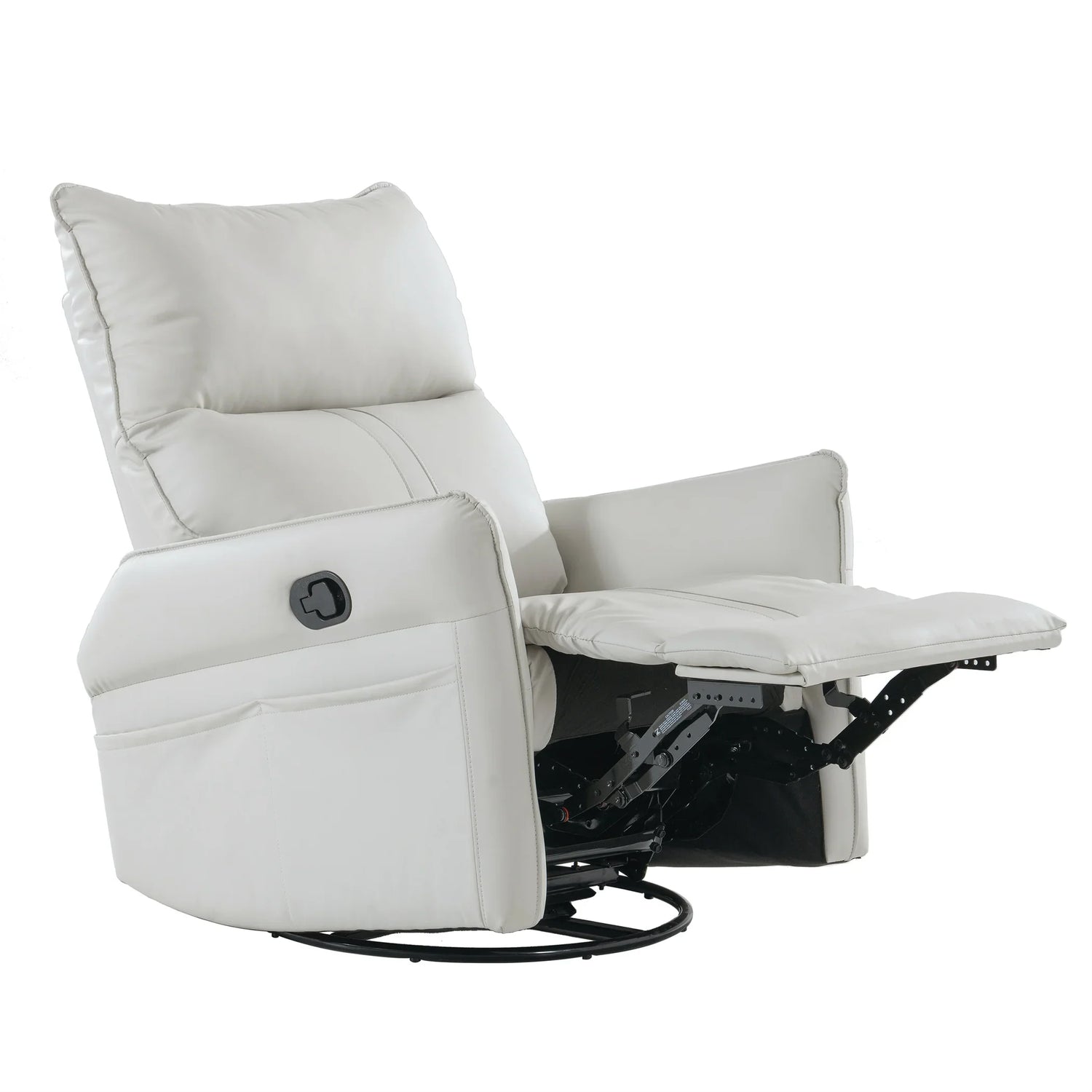 PU Rocking Recliner Chair, 360° Swivel Nursery Rocking Chair, Glider Chair, Modern Small Rocking Swivel Recliner Chair, Home Theater Seating, Side Pocket (Light Gray+360° Swivel)