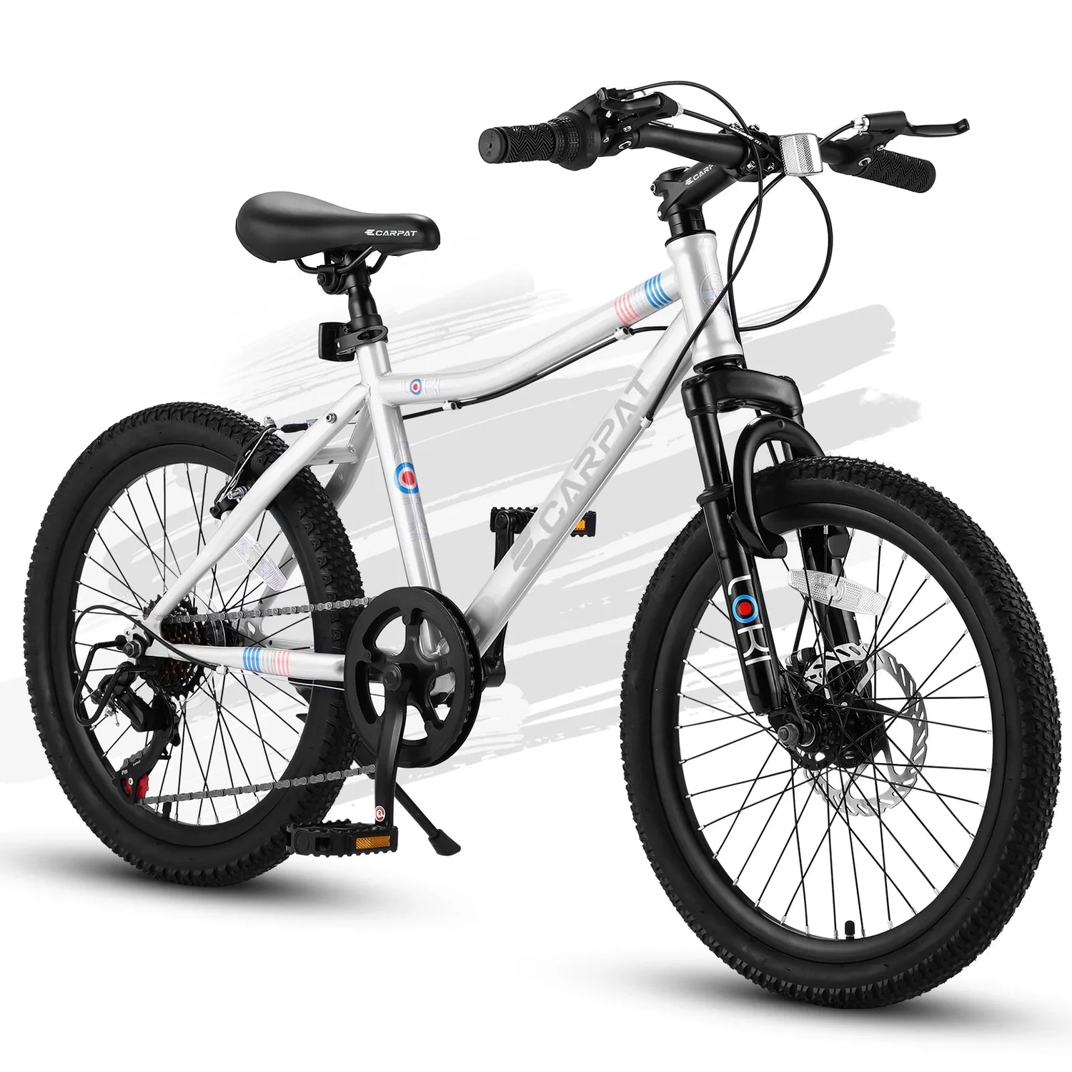 Ecarpat S20101 20 Inch Kids' Mountain Bike, 7 Speed, Front Suspension, White Steel Frame