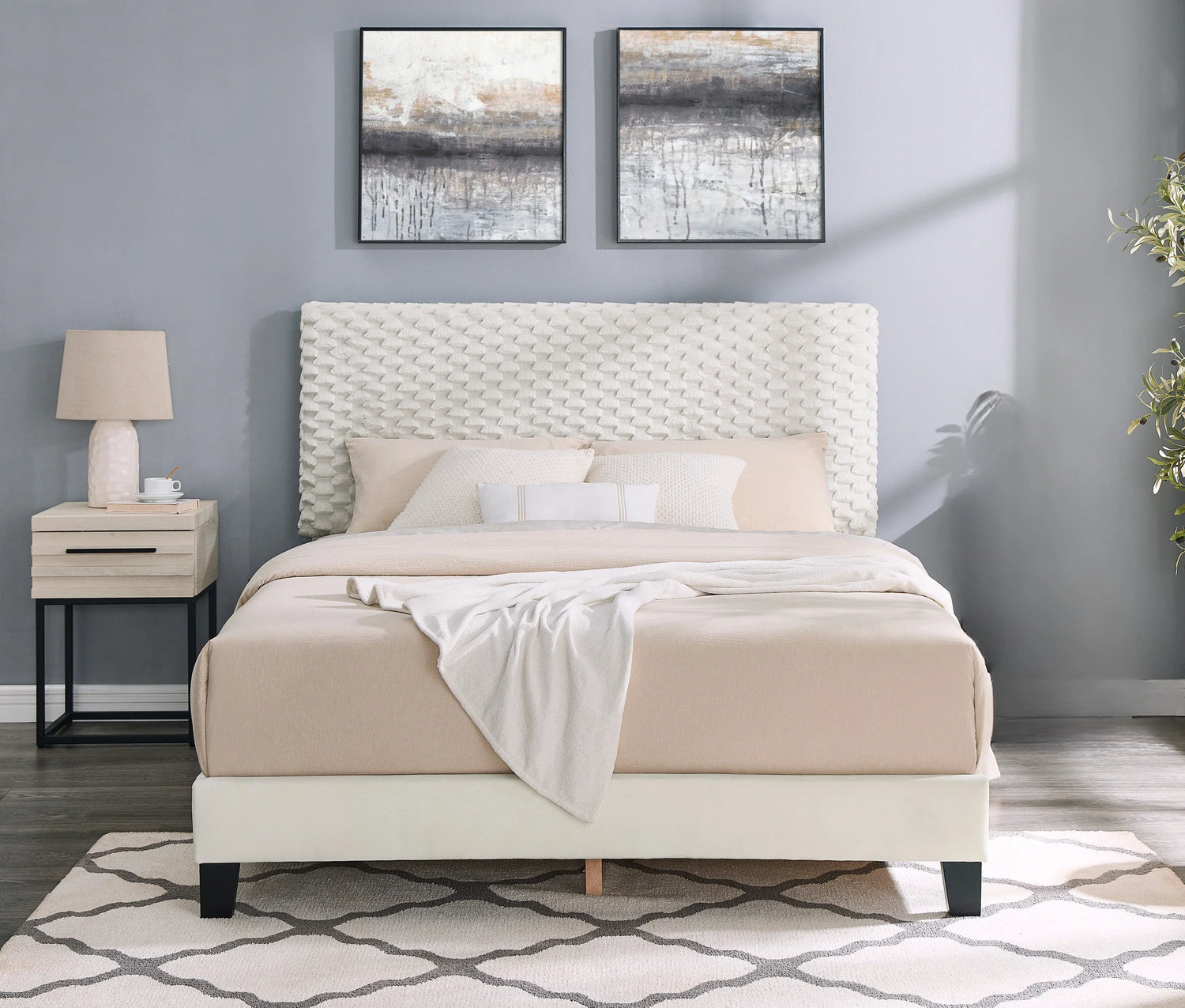 Findlay 2-Piece Bedroom Set, Plush 3D Upholstered Bed with Nightstand, Full